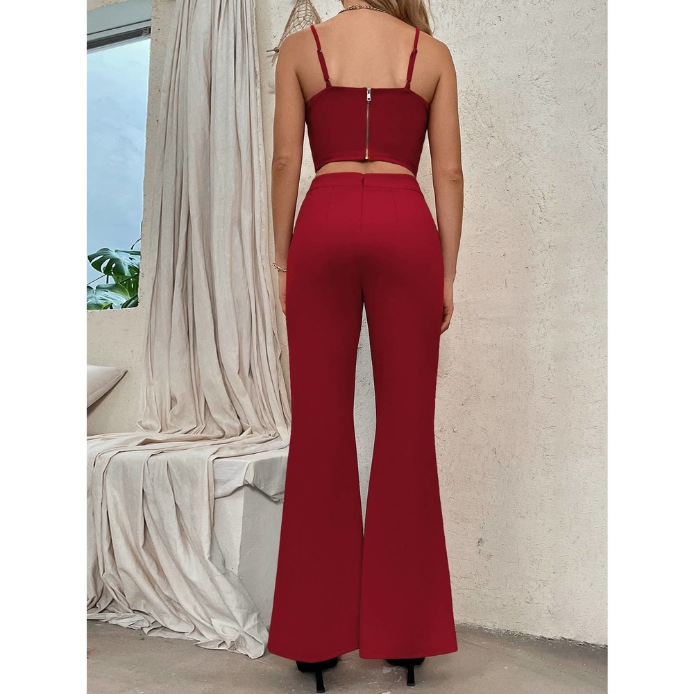 2 piece set: Zip Back Bustier Cami crop Top & Flare Leg Pants black - Picture 4 of 11